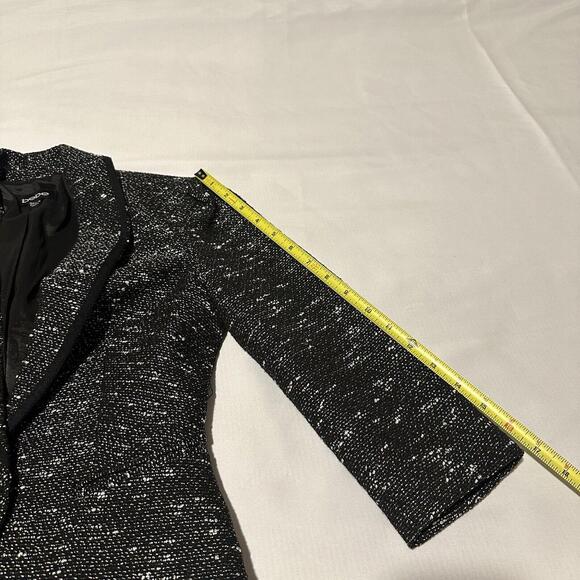 Bebe Tweed Blazer Jacket Sz 00 Black With White Specks 3/4 Sleeve Contrast Trim - Picture 5 of 12
